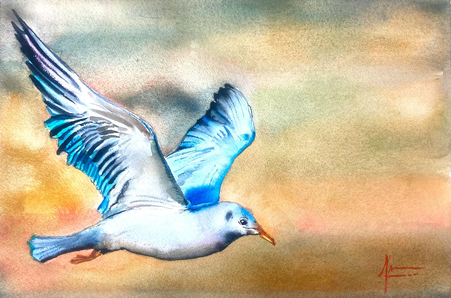 La mouette… — Aquarelle originale de Thomas Favier sur Papier coton, octobre 2026