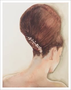Aquarelle de Thomas Favier représentant un chignon de mariée. 